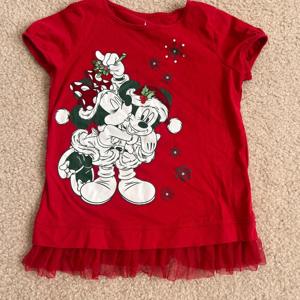 Disney Parks Christmas Minnie Mouse XS Red Ruffle Tunic Top